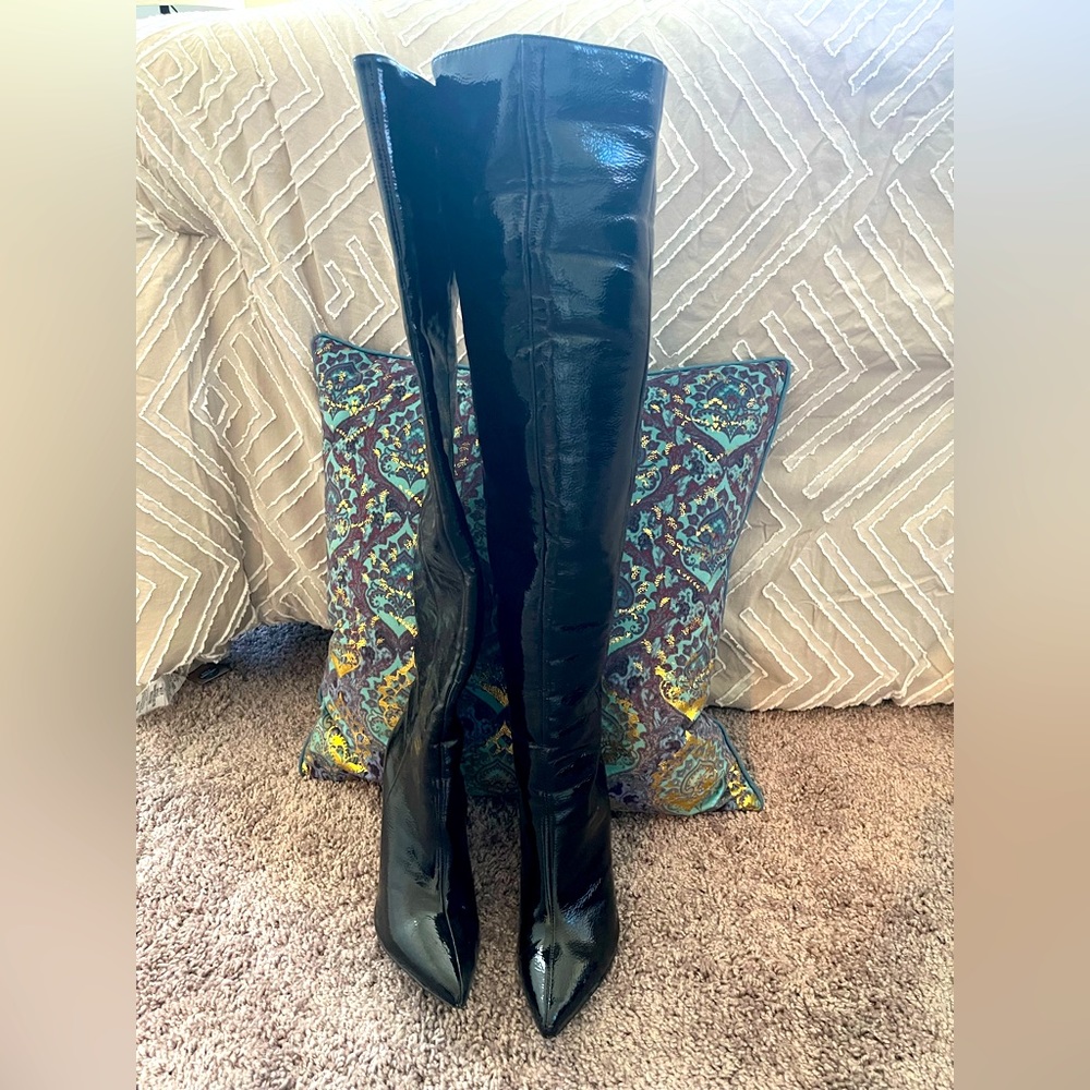 Thigh high boots black paten leather